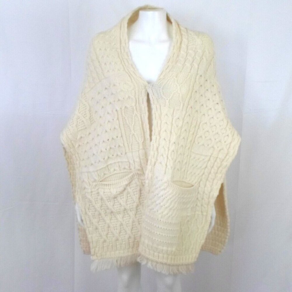 Connemara Ivory Irish Merino Wool Knit Cape Shawl ONE SIZE